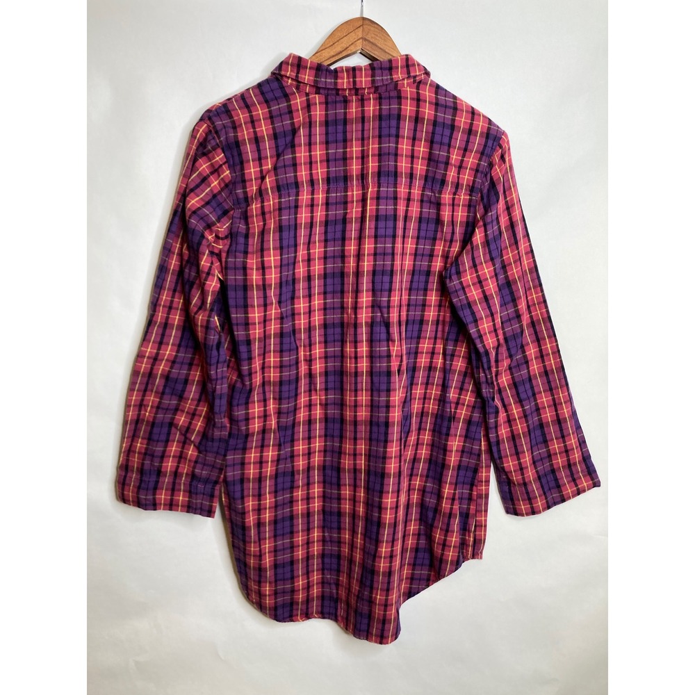 Betsey Johnson Intimates Womens Top L Pink Plaid Ruffle Button Pajama Loungewear - Picture 2 of 9